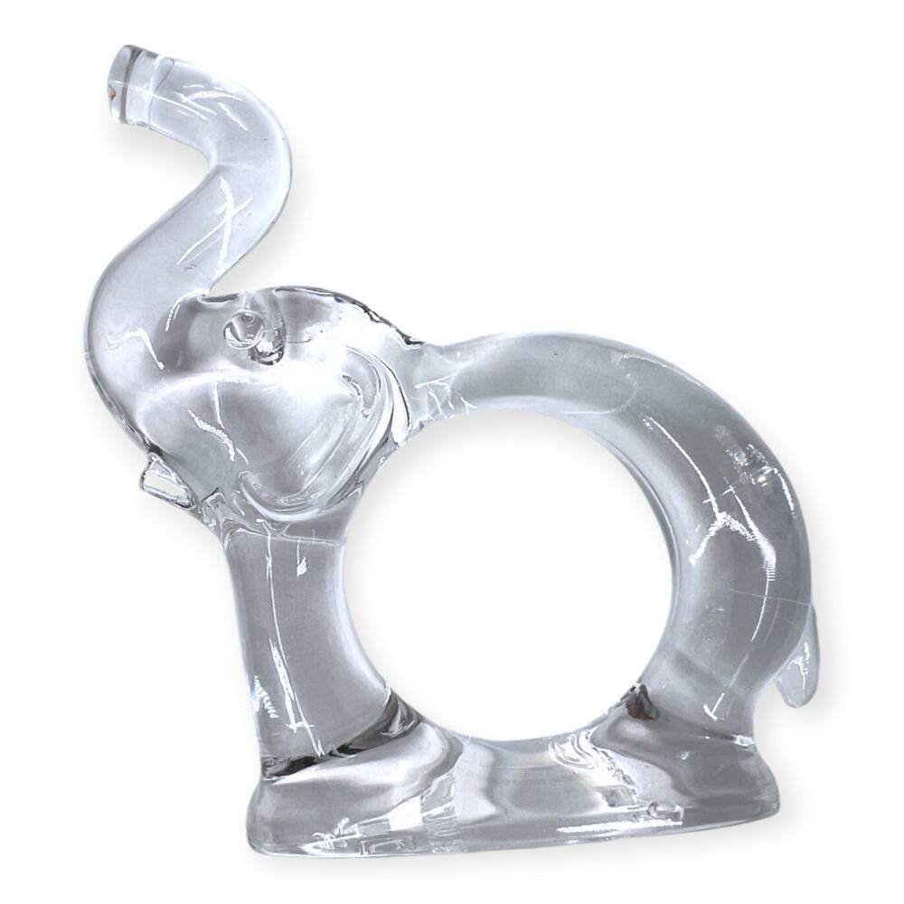 New Vintage Clear Acrylic Lucite Elephant Shaped Napkin Holder Rings Set of 4